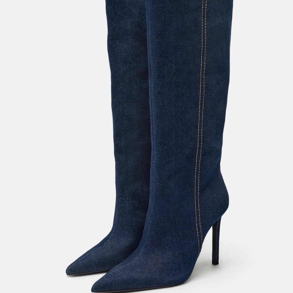 Zara Heeled Denim Boot- Knee High Sz 10